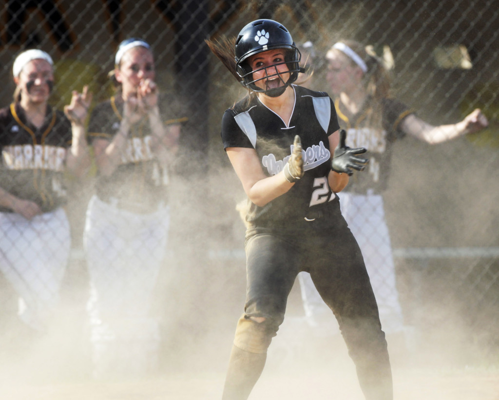 Alyssa Natale of Bridgewater scores in extra innings during the Bridgewater-Raritan versus Watchung Hills girls softball Somerset County Tournament game won by Bridgewater-Raritan 5-2, in Warren.